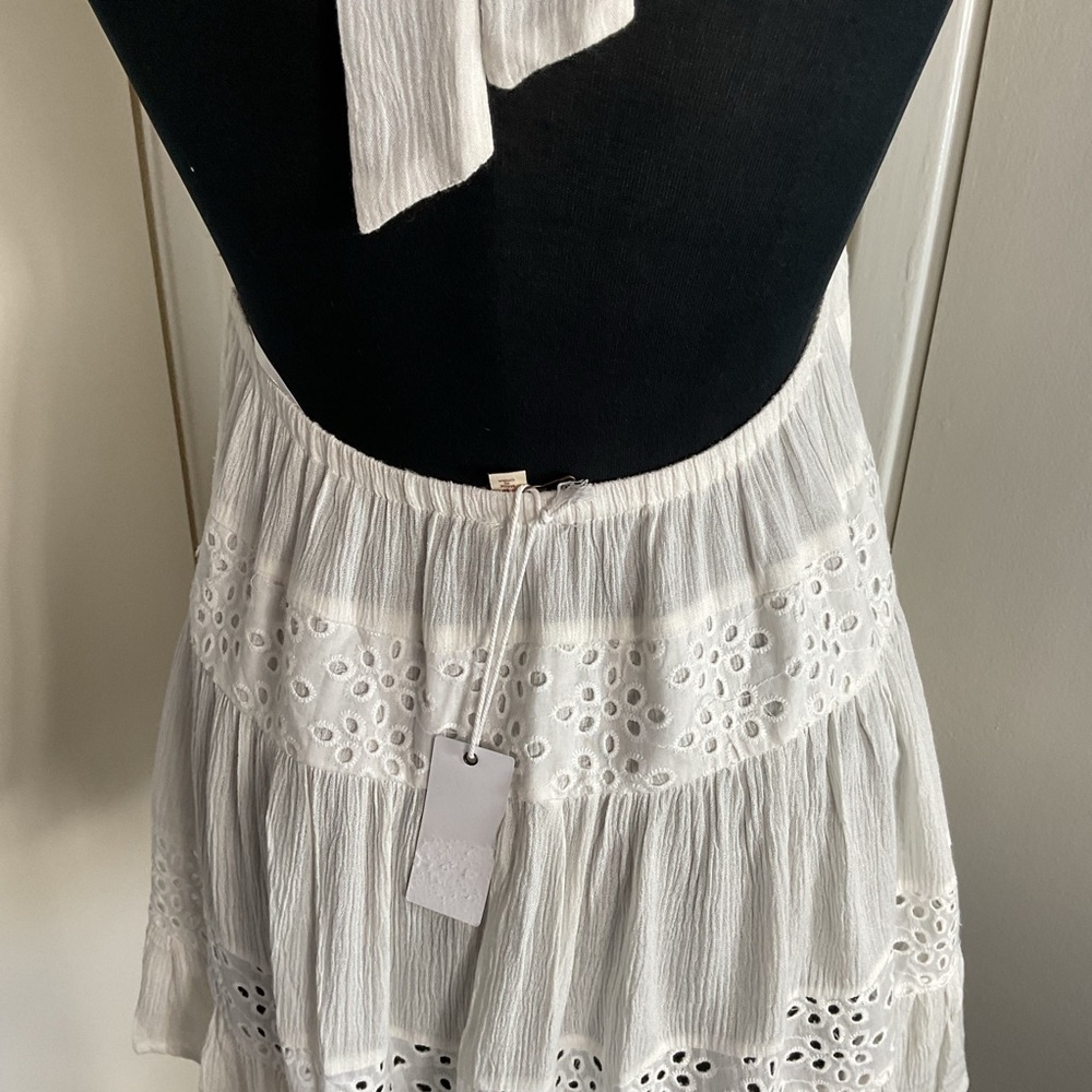 White Eyelet Halter Top Women Sleeveless Summer Boho Chic Festival Airy L - Picture 6 of 6